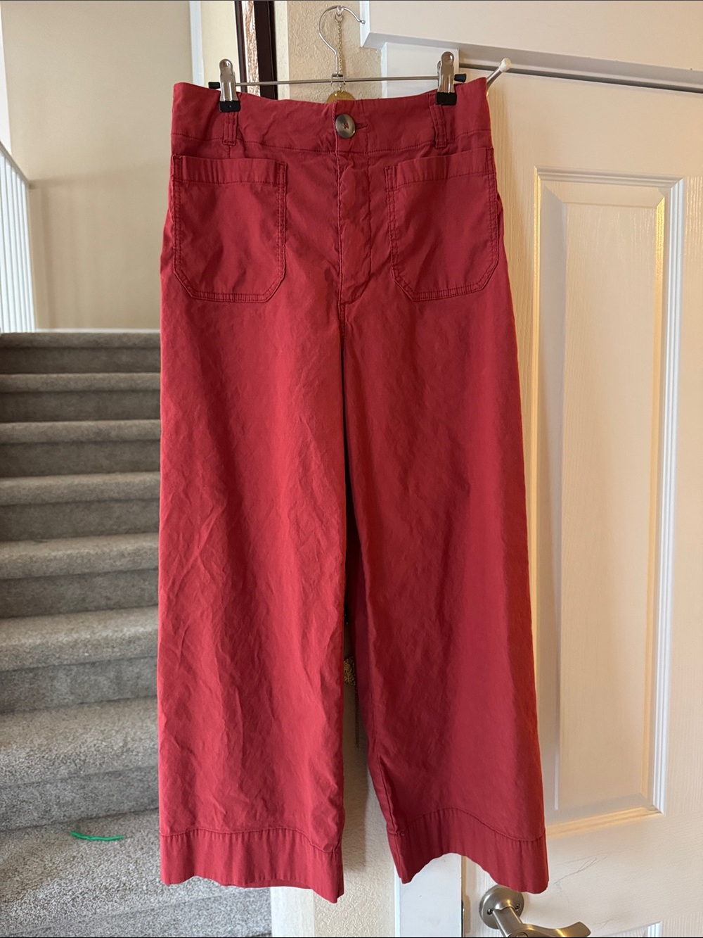 Anthropologie Wide Leg Cropped Pants Red